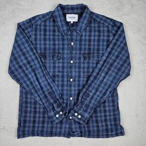 Corridor NYC (Men's XL) Blue Button Up Shirt Plaid Indigo Long Sleeve Flannel‎
